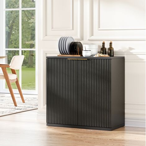Credenza moderna a porte scanalate, MDF nero, 80 x 40 x 80 cm, REDOM (1/5)