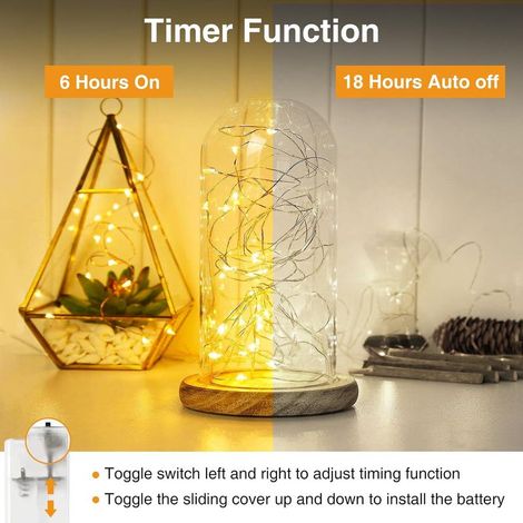 Lot de 1 Petite Guirlande Lumineuse à Pile avec Minuteur, 3M 30 LED Fil Cuivre Fairy Lights, Guirlande LED à Pile (Piles AA) Pour Fête, Noël, Halloween, Mariage, Décoration, Blanc Chaud (1/5)