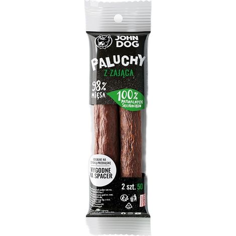 John Dog  Friandises - Bâtonnets Premium 98% viande  Lot de 2 - Bâtonnets de lièvre 2 pièces.