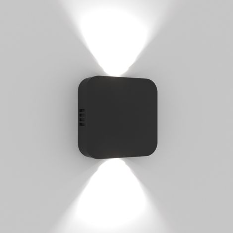 Lampada da parete Roller in alluminio pressofuso, nero opaco, design orientabile 90 gradi con doppia emissione LED 3000K, protezione IP54 per esterni
