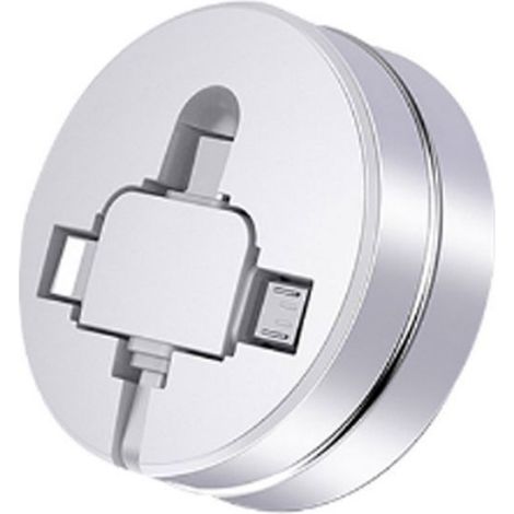 Câble De Chargement 3-en-1 Rétractable - Compatible iPhone Micro USB Type-C - 1 Mètre - Blanc Noir Rouge (1/5)