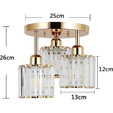 Plafonnier Chambre à 3 Lumières Cristal Doré Ø290mm (1/5)