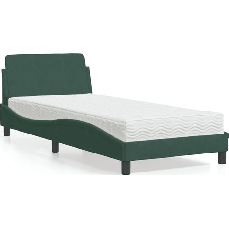 Lit avec matelas-Structure de lit-Lit Adulte vert foncé 90x190 cm velours 860370 (1/5)