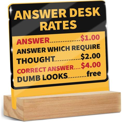 Cadeaux d'équipe humoristiques pour le bureau, panneau acrylique humoristique avec support en bois (taux de bureau de réponse), décoration de table pour bureau, accessoires de bureau, cadeau de Noël e (1/5)