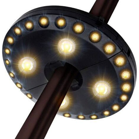 Lampes pour Parasol Patio Parapluie Light 3 Mode de luminosité 28 lumières LED à 220 Lux- 4 x AA à piles, Parapluie bâton léger pour parapluies de terrasse, le camping, tentes ou à l'extérieur (1/4)