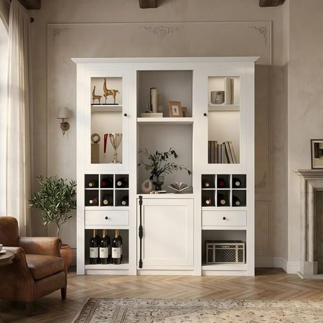 Vitrine avec éclairage LED 7 couleurs, vitrine autoportante, meuble de rangement, meuble de salon, vitrine LED blanche, meubles muraux de salon, vitrines LED (1/5)