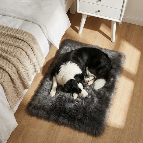 Tapis à Poils Longs en Fausse Peau de Mouton Ultra Doux, Moelleux,Lavable en Machine et antidérapant,pour Salon,Chambre à Coucher,Salle de Jeux,dortoir de Yoga,Gris foncé,60 x 90cm (1/5)