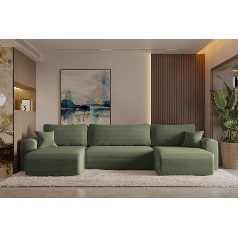 Ecksofa mit schlaffunktion und bettkasten, Sofa U-form, Couch U-form CAPRI Poso Hellgrün (1/4)