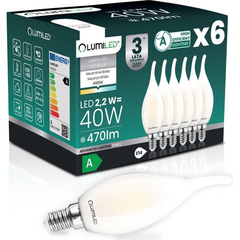 6x LED-Lampe E14 Kerze BA35 2,2 W 470 lm = 40 W 4000 K Neutralweiß 360° Glühfaden Klasse A LUMILED