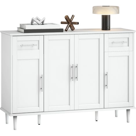 Credenza Buffet Elegante con 2 Cassetti e 3 Armadietti con Ripiani Regolabili, in Legno, 120x38x86 cm, Bianco