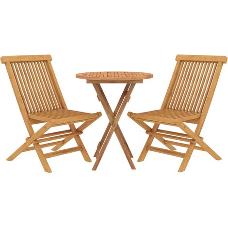 Conjunto de comedor de jardín exterior de 3 piezas en madera maciza de teca 020013601
