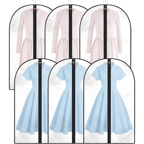 6 fundas para ropa, fundas colgantes antipolvo, fundas transparentes con cremallera, protección para camisas, trajes, abrigos, vestidos, etc. (60 x 100 cm, negro) (1/5)