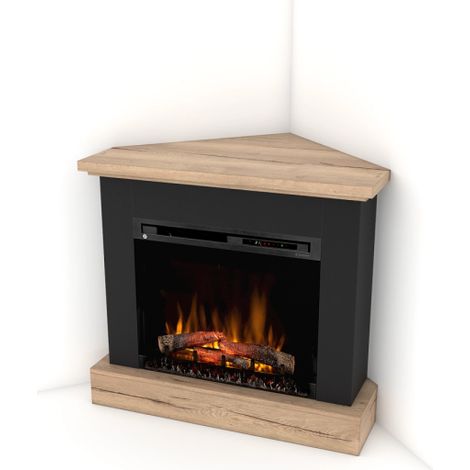 Caminetto Elettrico Angolare da pavimento A Libera Installazione 28' Nero-Rovere chiaro - YUKON (1/5)