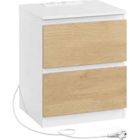 ORION91oficial® - Mesita de Noche  Regleta de Enchufes  Estación de Carga  Mesa Auxiliar  2 Cajones  2 Tomas AC  2 Metros de Cable  2 Puertos USB-A  Salón  Dormitorio  Habitación  Color Bla (1/5)