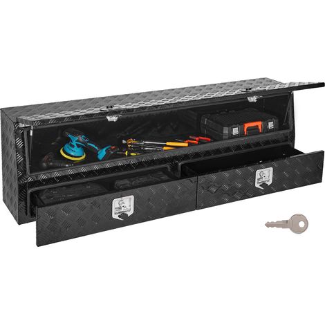 VEVOR Contractor Truck Tool Box, 72 x 21 x 13 in, Black Tread Aluminum TopSider Toolbox with Two Lower Drawers, Flip Up Door, Weather-Resistant Heavy Duty Storage Box with Latch, for Truck Bed Pickup (1/5)