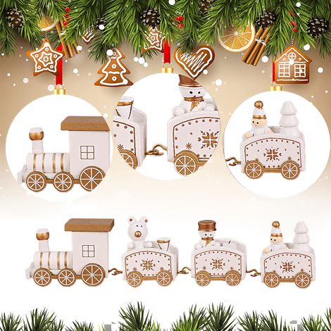 Train De Noël En Bois - Décoration De Table Pour Noël - Figurine Festive Pour Étagère, Cheminée Ou Bureau - Lot De 1 (1/5)