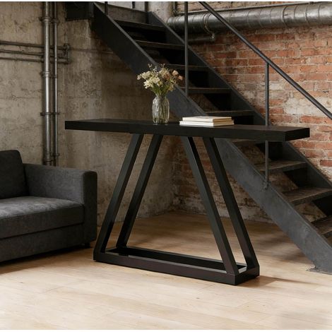 Console d’entrée 160 x 30 x 80 cm noire, style industriel, MDF et métal MEUBLIV (1/5)