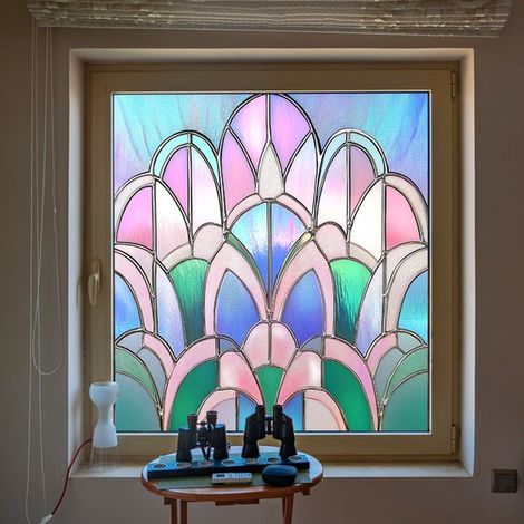 Pellicola per finestre non adesiva effetto vetrata arcobaleno，adesivi statici rimovibili in vinile per la privacy，50x52 cm (1/5)