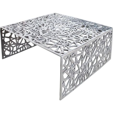 Couchtisch METRIX quadratisch 60 cm – Design-Couchtisch aus silbernem Aluminium mit geometrischen Mustern