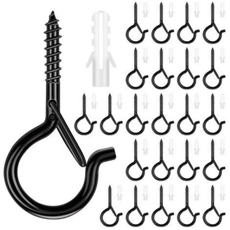 Set of 25 Pieces Black Screw Hook Heavy Duty Screw Hook with Safety Buckle Wooden Ceiling Hook for Hanging Plant Baskets (1/5)