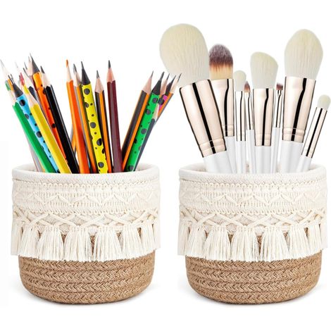 2 Pièces Porte Pinceaux de Maquillage, Mini Panier Rangement 12 x 10 cm, Paniers avec Décor Bohème, Organisateur pour Stylos, Crayons, Pinceaux (1/5)