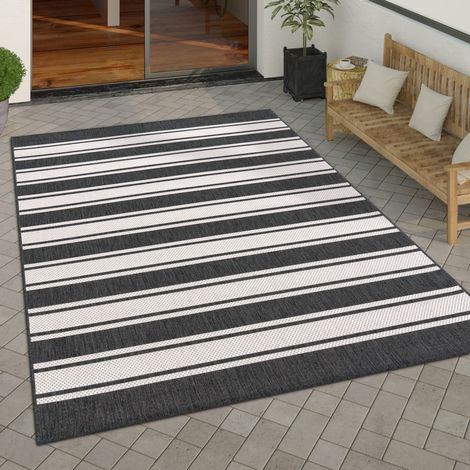 Paco Home Outdoor Teppich Flachgewebe in Sisal-Optik mit Bordüre UV-beständig robust 200x280 cm, Anthrazit-Weiß