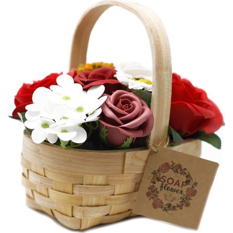 Bouquet rouge moyen dans un panier en osier- Vendu par 1 (1/3)
