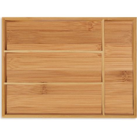 Relaxdays – Range-couvert en bambou 4 compartiments – Dimensions HxLxP 5 x 26 x 35,5 cm – Organisateur de tiroir pour cuisine – Design naturel (1/5)