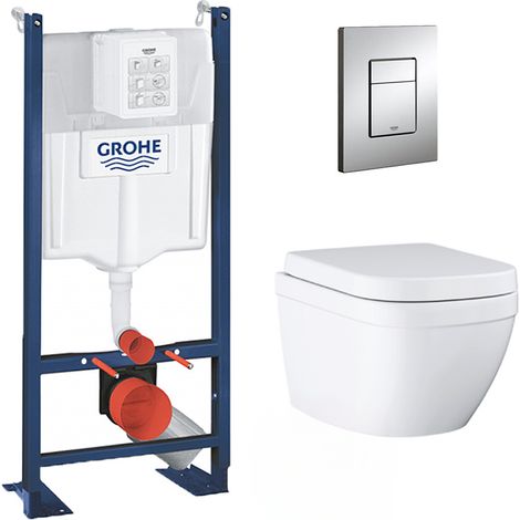 Grohe Pack WC Euro Ceramic sans bride Triple Vortex blanc alpin + Rapid SL autoportant NF + plaque chrome (ProjectEuroCeramic-1) (1/5)