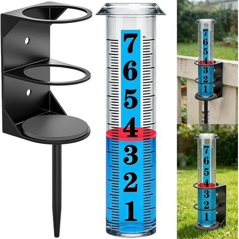 Pluviomètre extérieur de jardin avec support métallique, grande jauge de pluie à grands chiffres, tube renforcé et flotteur rouge (1/5)
