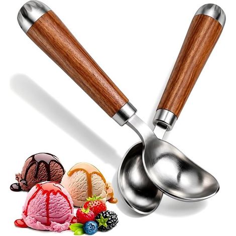 Set di 2 palette per gelato in acciaio inox 304, paletta da 19 cm con manico ergonomico in palissandro, per gelato, impasto per biscotti, melone (1/5)