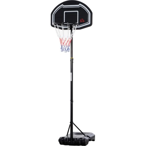 Panier de basket extérieur ajustable 160-210 cm, base remplissable, roues, 76x48x254 cm Noir