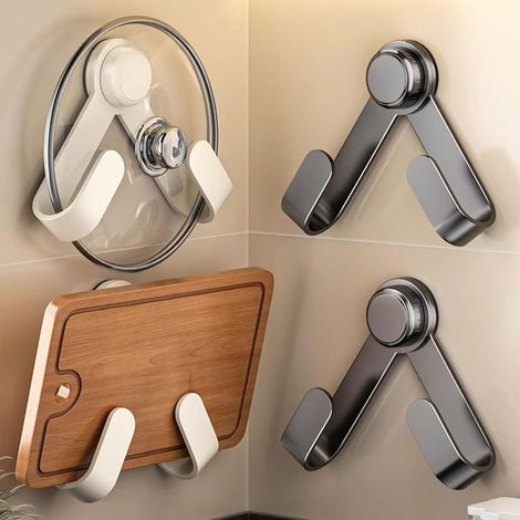 Lot de 4 support de couvercle de casserole, support de rangement de cuisine sans perforation, montage mural, réglable et multifonctionnel
