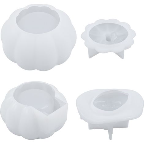 Juego de 2 moldes de resina para macetas, moldes de silicona para macetas con forma de calabaza, moldes de epoxi para tarros de almacenamiento con forma de cabaña de bruja.
