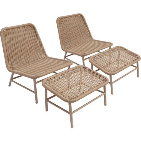 sweeek - 2er-Set Liegesessel und Fußhocker aus Aluminium mit Seilbespannung