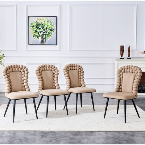Lot de 2 chaises de salle a manger en velours camel avec dossier haut decoratif et pieds en metal noir,47×51×95cm (1/5)