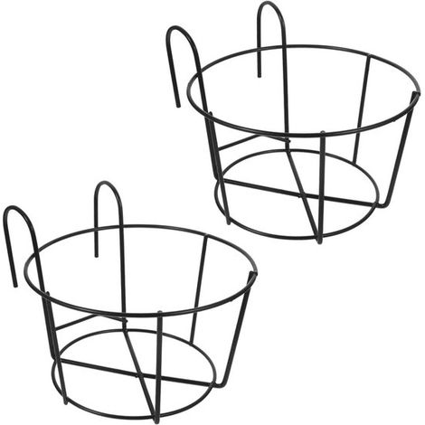 Dailygoody - Maceta colgante - Soportes para macetas colgantes - Negro - Soporte de metal para plantas - Apto para balcón - Juego de 2 (1/5)