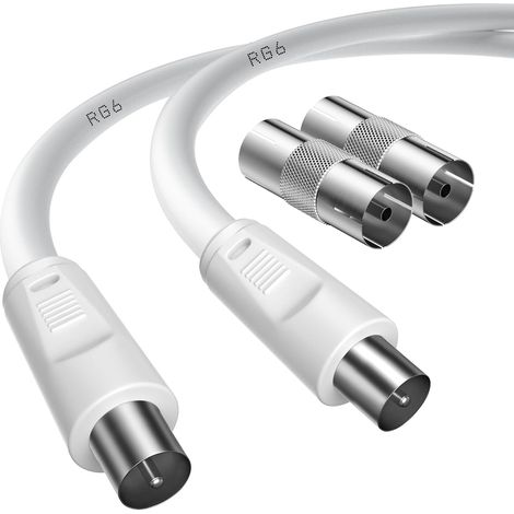 Cable TV Antenne Câble d'antenne TV mâle vers mâle de 10m avec 2 adaptateurs femelle vers femelle pour TNT, tv numérique et Box (1/5)