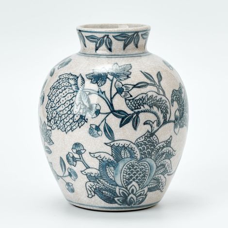 Vase vintage bleu et blanc 16 cm Céramique Chinoiserie Florale Vase rétro en porcelaine craquelée glacée bleu et blanc pour table, salon, salle de bain, mariage, décoration d'étagère (1/5)