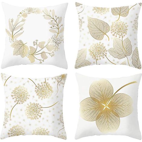 4 Pcs Taie D'oreiller 45x 45cm(feuilles Dores), Housse De Coussin Canap Moderne Magnifiques Housses Coussins De Voiture Canap Maison Dcor Protecte (1/5)