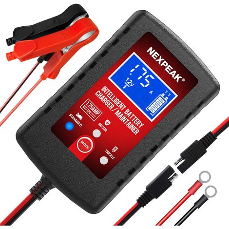 Chargeur de Batterie de Voiture 1,75 A, 6 V et 12 V, Chargeur de Batterie Intelligent entièrement Automatique, Chargeur d'entretien, désulfateur de Batterie pour Voiture, Tondeuse à Gazon, Moto (1/5)
