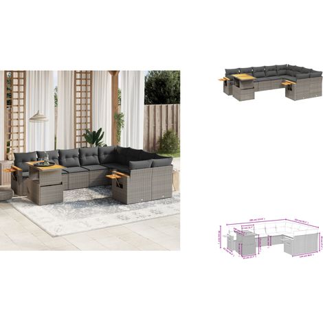 10-tlg. Garten-Sofagarnitur mit Kissen Grau Poly Rattan - Gartenmöbel Set - PE-Rattan Möbel - Outdoor Lounge - Garten Sofa - Balkon Möbel (1/3)