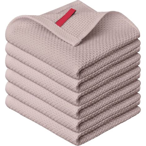 Strofinacci da cucina in cotone turco con trama a nido d'ape – Set di 6 strofinacci di carta assorbenti e ad asciugatura rapida, 40 x 63 cm, colore tortora
