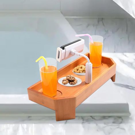 Plateau en Bambou pour Spa, Table d'appoint antidérapante pour Boissons avec Porte-gobelet et Support de téléphone, Plateau pour Spa, Baignoire, Accessoire pour Spa (1/5)