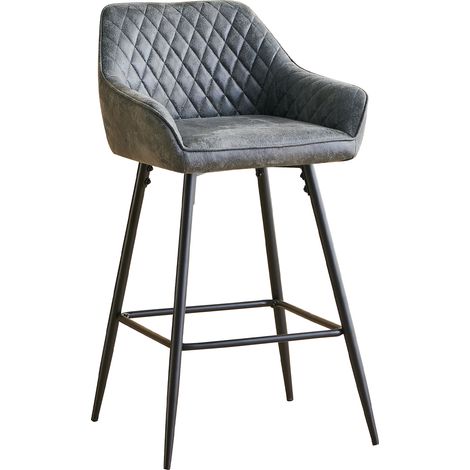 AINPECCA Set of 1 Barstools Suede Upholstered seat with Backrest & Armrest Black Metal Legs Kitchen Breakfast Bar Stools (Grey Suede ,1 pcs)