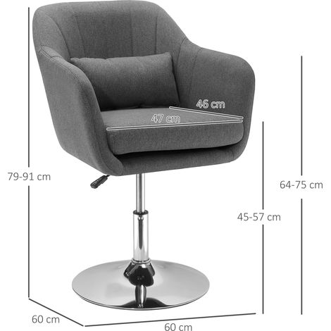 Tabouret pivotant atelier, siège ergonomique bureau, hauteur ajustable, tissu lin polyester, piètement acier, anthracite, 57 x 57 x 77,5-87 cm (1/5)