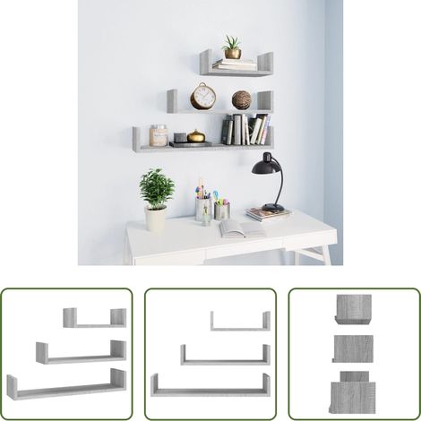 Holzregal - Wandregale 3 Stk. Grau Sonoma Holzwerkstoff (1/5)