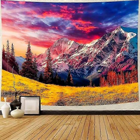 Tapisserie murale 25-26 « Coucher de soleil enchanté sur une forêt de montagne » - Décoration murale de paysage naturel, convient à la décoration de la chambre et du salon. (1/5)