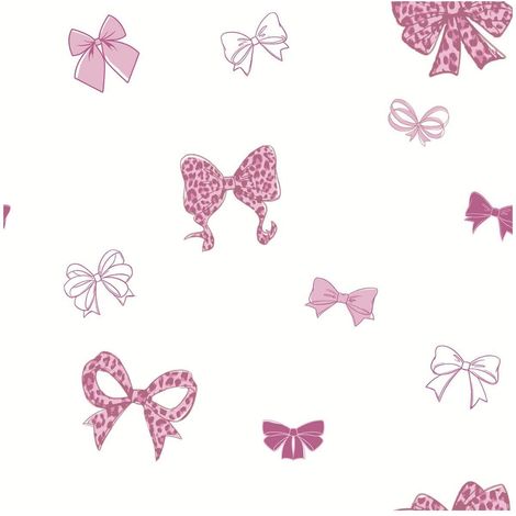 Pink Bows Wallpaper White Animal Print Living Room Girls Bedroom Feature Wall (1/4)