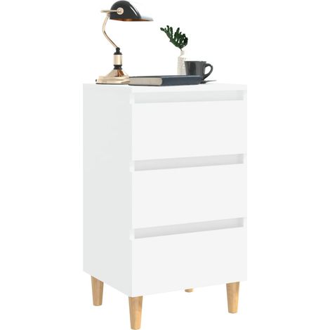 Table de chevet Table de nuit / Meuble de chevet / avec pieds en bois solide Blanc 40x35x69 cm (1/5)
